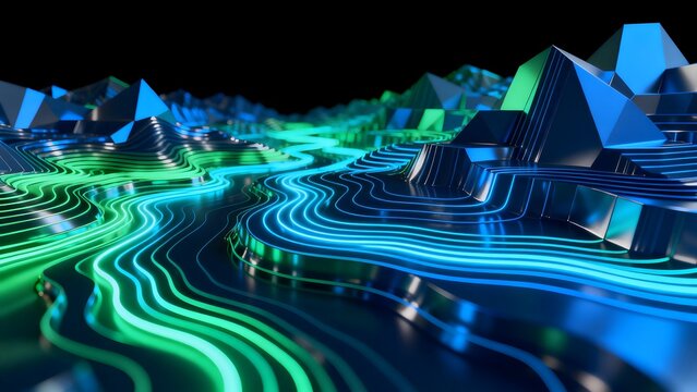 Abstract neon landscape with glowing lines