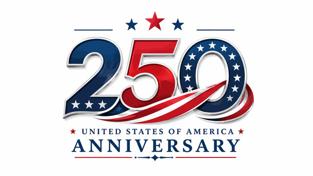 Usa 250th anniversary with waving flag and stars america