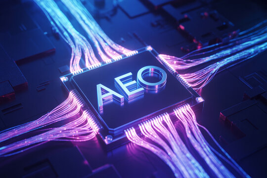 Advanced AI optimization technology concept with glowing data connections and processor chip