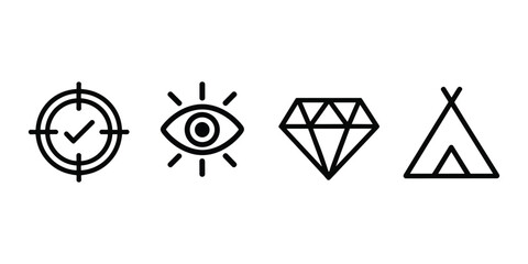 Black and white line of crosshair checkmark eye diamond tent vector illustration isolated on white background. © Fahimaakter