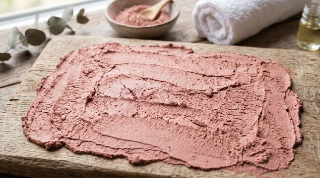 Clay Facial Mask Preparation on Wooden Board