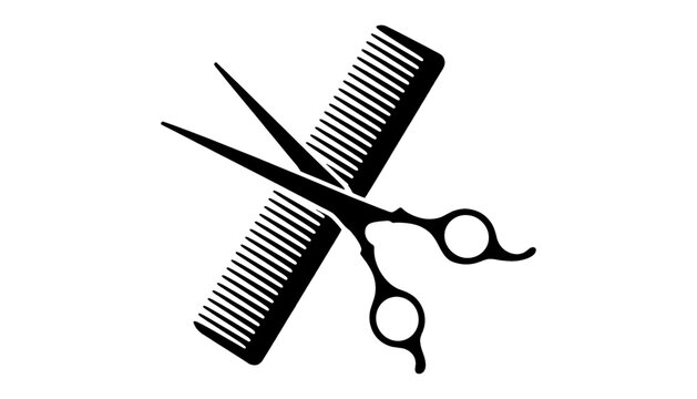 Black scissors and comb on white background hair haircut barber vector illustration