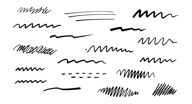 collection of handdrawn scribble lines and underlines for design isolated on white