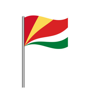 Vector illustration of the Seychelles flag waving on flagpole, isolated on white background. Perfect for design, educational, and patriotic projects