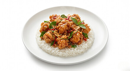Fototapeta premium Thai Style Crispy Fried Chicken with Sweet and Spicy Sauce on Rice