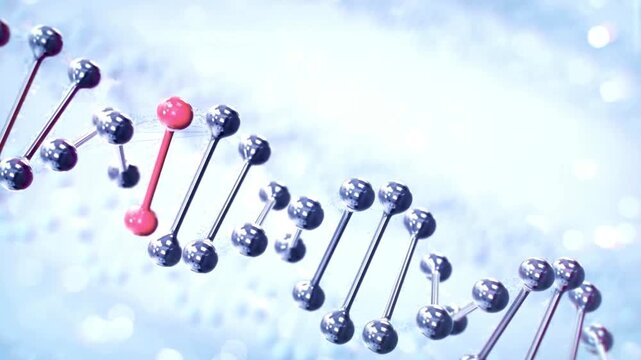 A mesmerizing dna structure with a single red molecule highlights a genetic mutation, perfect for scientific visuals and medical research footage.