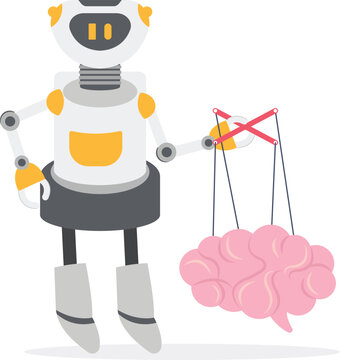 AI robot controlling human brain with puppet strings