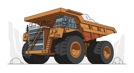 Massive Orange Mining Dump Truck Illustration - Heavy Duty Vehicle in Quarry © Andi