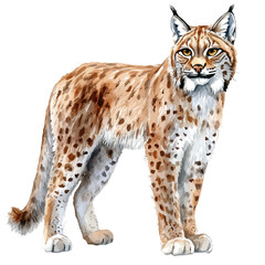 Watercolor illustration painting of Lynx, minimal, isolated on a white background. © deltrion