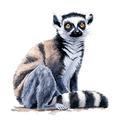 Watercolor illustration painting of Lemur, minimal, isolated on a white background. © deltrion