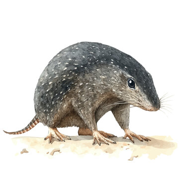 Shrew, artistic watercolor illustration vector, isolated on a white background.