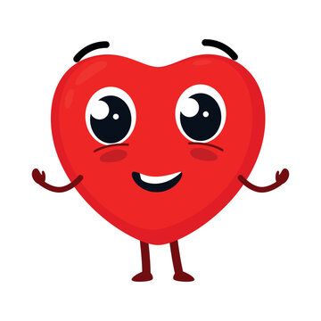 Vector illustration of a smiling heart character with big eyes and arms raised in joy