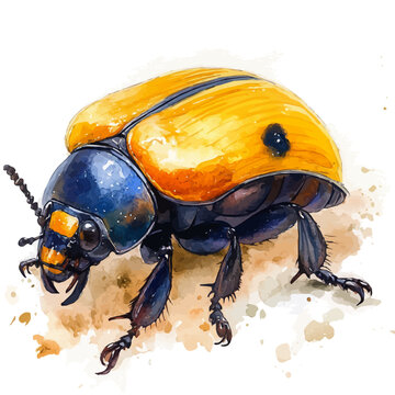 High-resolution watercolor painting vector of Dung Beetle, isolated on a white background.