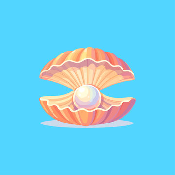 Open Clamshell with Pearl, Marine Jewelry icon logo flat vector design