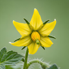 Fototapeta premium Closeup of a vibrant yellow tomato flower in full bloom natural beauty 2.