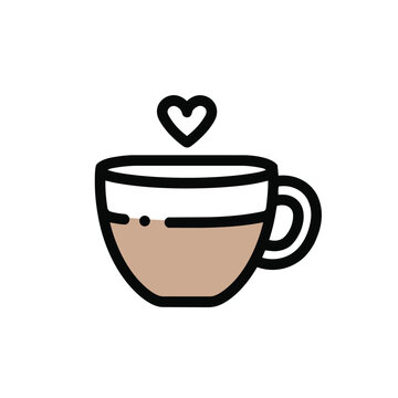 Simple coffee cup illustration featuring a warm beverage and a heart shape icon representing love for morning caffeine drink rituals