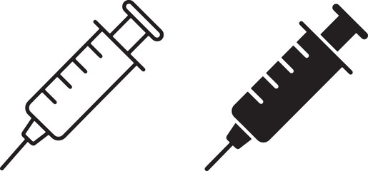 Art & Illustration, Medical syringe injection outline and solid glyph vector icons for healthcare vaccination