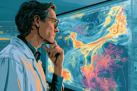 Scientist Researcher Data Analysis Lab Concept Digital Illustration Background