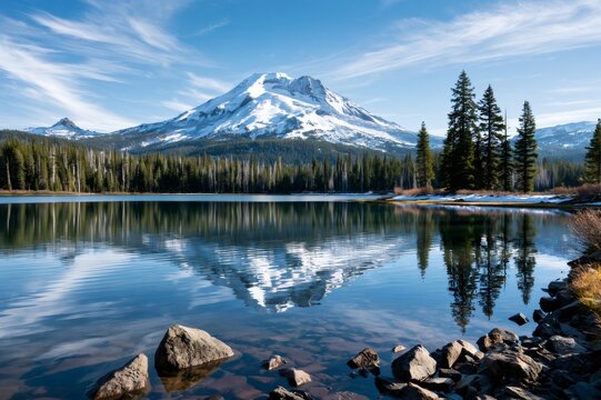 South sister mountain reflecting in sparks lake oregon