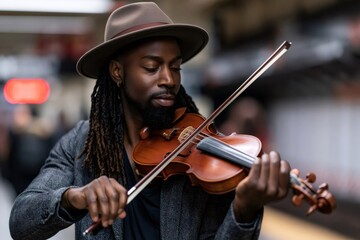 Fototapeta premium African american man playing violin in subway station