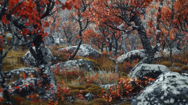 Vibrant red autumn leaves in arctic dwarf willow forest Canon EOS R5 24mm f11