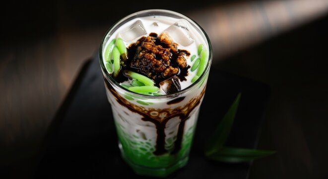 Refreshing Cendol Drink with Gula Melaka Syrup.