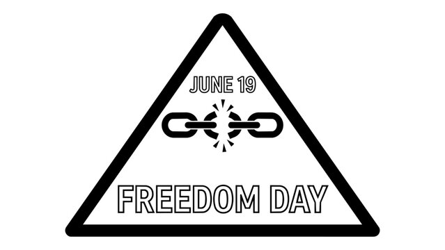 Juneteenth freedom day symbol with broken chain inside a triangle sign isolated on transparent background, Vector