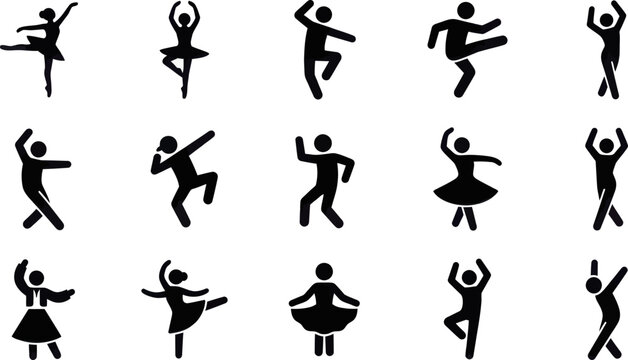 Vector graphics of diverse dancers performing various ballet poses in a studio