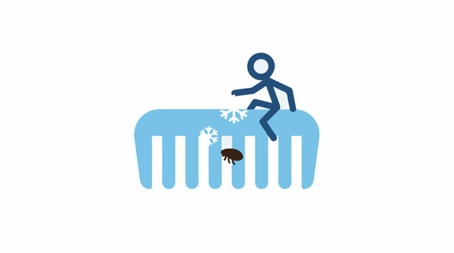 Stick figure cleaning lice and pests from a large comb