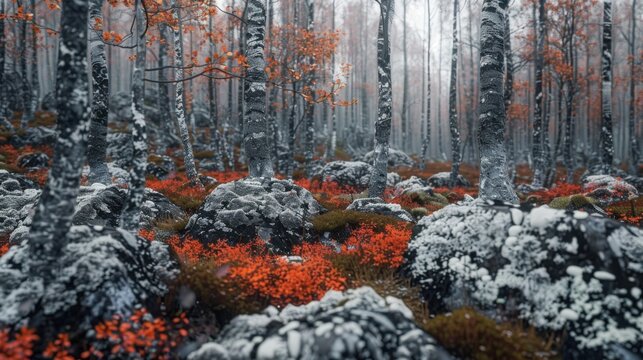 Vibrant red autumn leaves in arctic dwarf willow forest Canon EOS R5 24mm f11