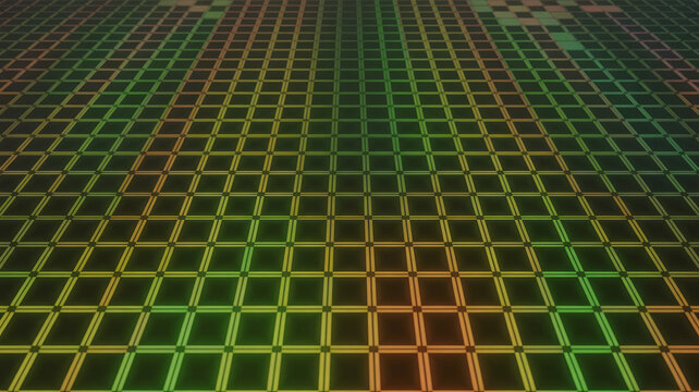 Abstract colorful grid pattern with green yellow orange squares, digital
