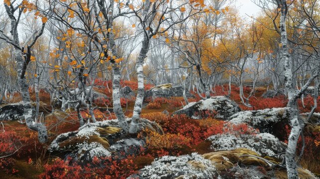 Vibrant red autumn leaves in arctic dwarf willow forest Canon EOS R5 24mm f11