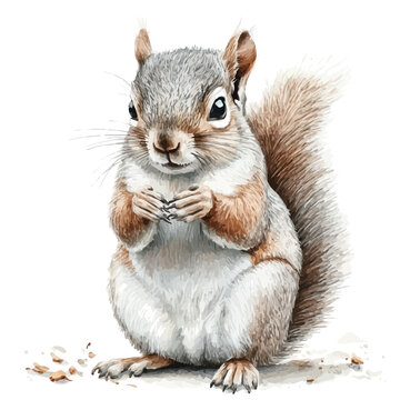 Watercolor illustration vector of Squirrel, isolated on a clean white background.