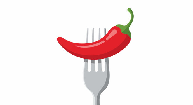 Single red chili pepper impaled on a silver fork