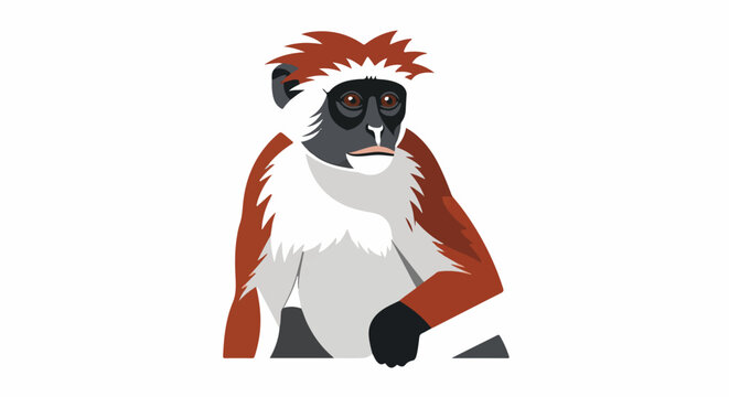 Stylized illustration of a monkey with reddish fur and a white chest