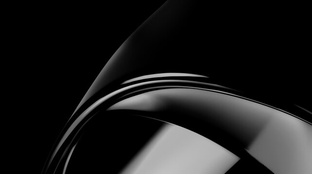 Abstract black glossy fluid curve background with chrome highlights
