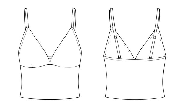 Crop camisole V neck cotton jersey top technical fashion CAD vector illustration