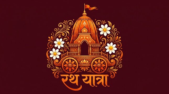 Happy Rath Yatra jagannath rathyatra festival celebration illustration hindi text calligraphy vector
