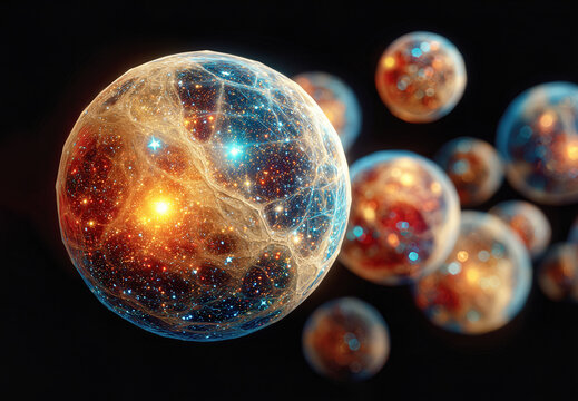 Glowing Cosmic Spheres and Star-Filled Orbs Floating in a Multiverse of Nebula Light and Energy