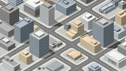 Fototapeta premium isometric cityscape with grey and beige buildings and intersecting roads urban layout