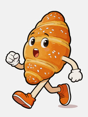 Naklejka premium Running Sesame Croissant Cartoon Mascot Character