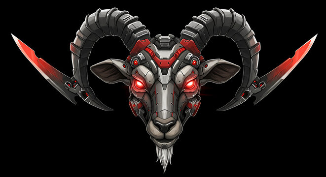 3D render of glowing red demon skull with horns on black background