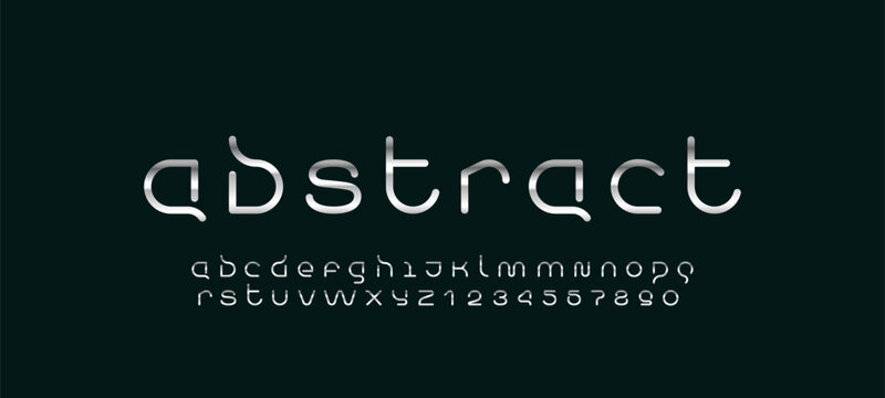 Technology font, digital cyber alphabet, chrome letters A, B, C, D, E, F, G, H, I, J, K, L, M, N, O, P, Q, R, S, T, U, V, W, X, Y, Z and numerals 0, 1, 2, 3, 4, 5, 6, 7, 8, 9 space style