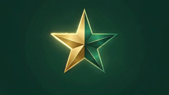 Elegant metallic gold and emerald green five-pointed star logo on dark background