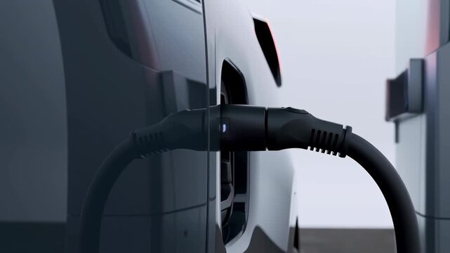 Contemporary Electric Car Connected To Fast Charger In Urban Setting Highlighting Clean Energy