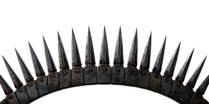 A medieval barricade with spikes, fences and walls isolated on transparent background. Concept of abatis and siege fortification.