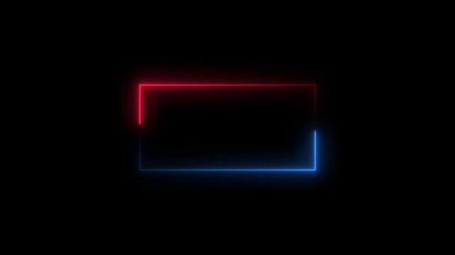 Seamless loop animated rectangle picture frame with two tone neon color 4K video motion graphic isolated on transparent background. Futuristic light effect for overlay