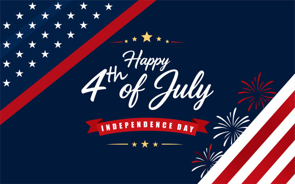 Elegant Independence Day USA banner featuring patriotic colors, fireworks, stars, and stylish typography. Perfect for 4th of July greeting cards, posters, social media, and event promotions.