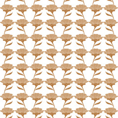 Naklejka premium Soft botanical repeat featuring warm beige floral motifs and flowing caramel details in a calm decorative layout. Designed for natural interiors, artisan textiles, and refined wallpaper collections.