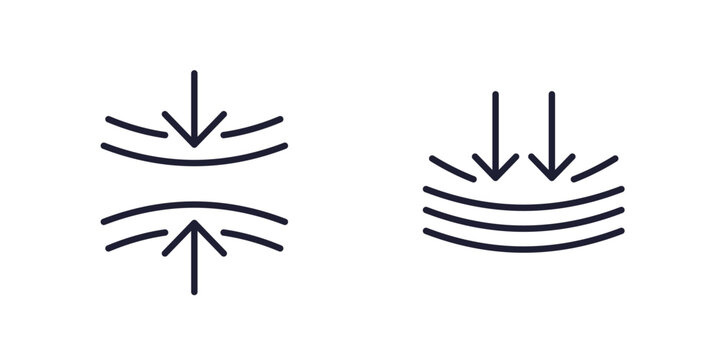 compression or squeeze icons, shock resistant line vector sign